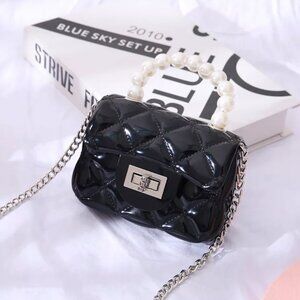 Girls Black PVC Quilted Bag Purse